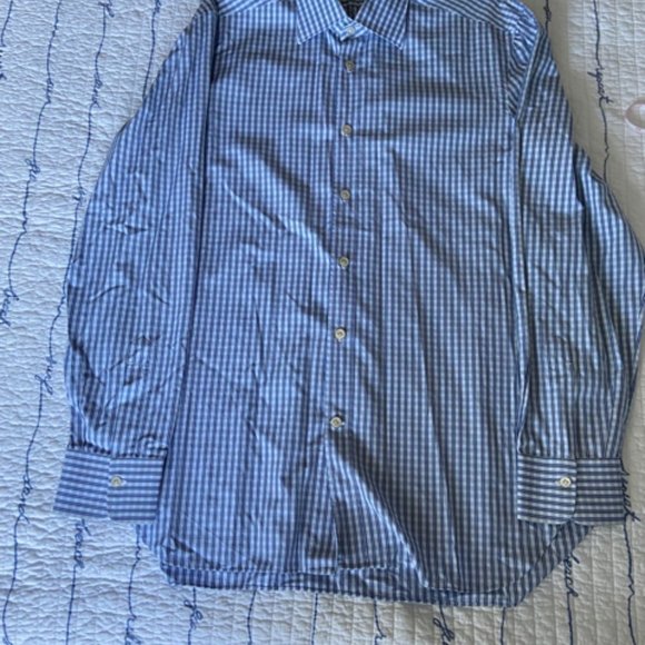 Kiton Men's Dress Shirt Blue Plaid Pattern in Size 17/43 EUC - Picture 9 of 16